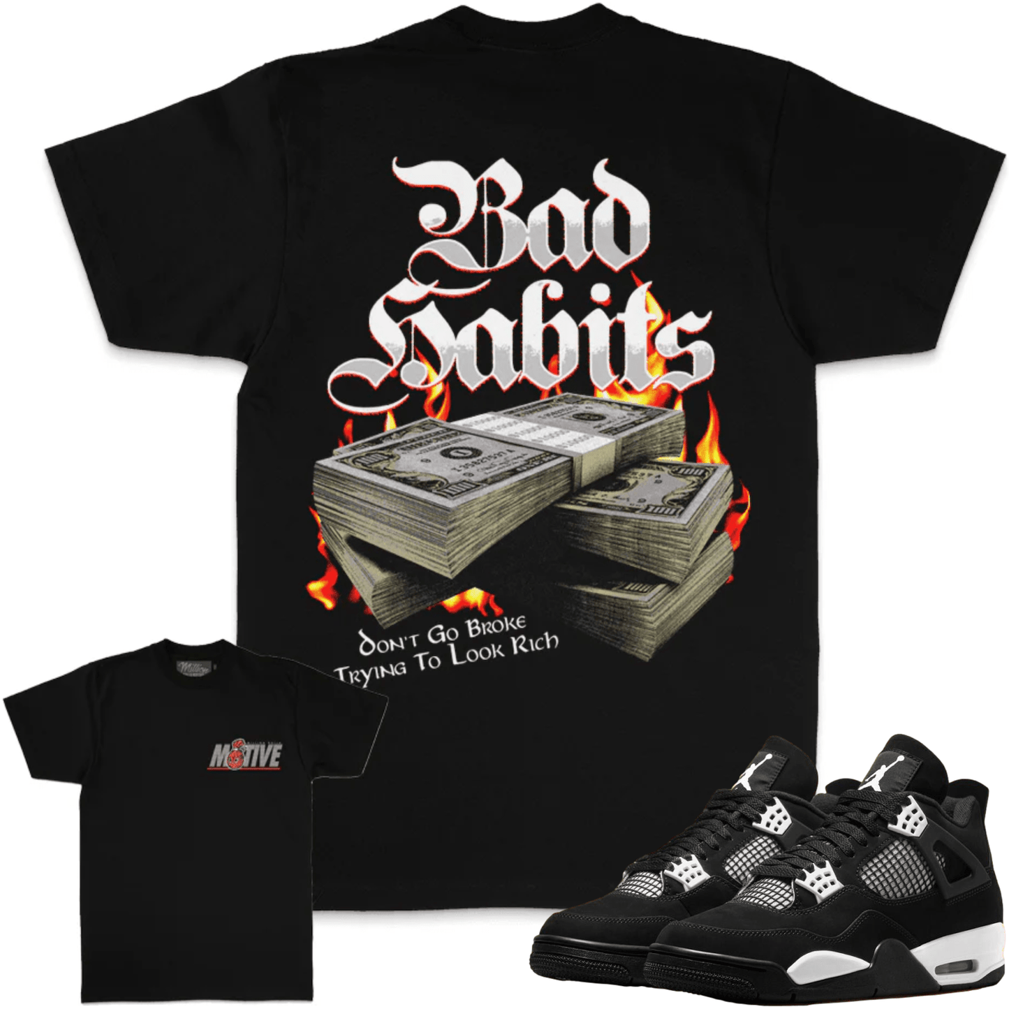 White Thunder 4s Shirts - Jordan Retro 4 Sneaker Tees - Bad Habit