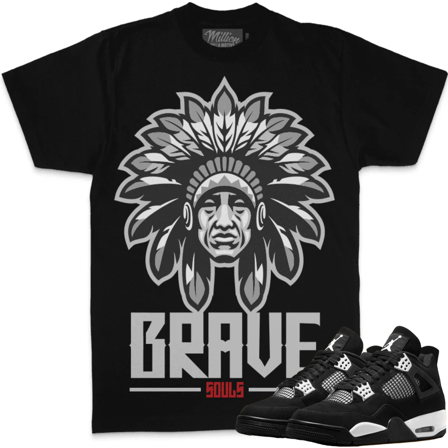 White Thunder 4s Shirts - Jordan Retro 4 Sneaker Tees - Brave