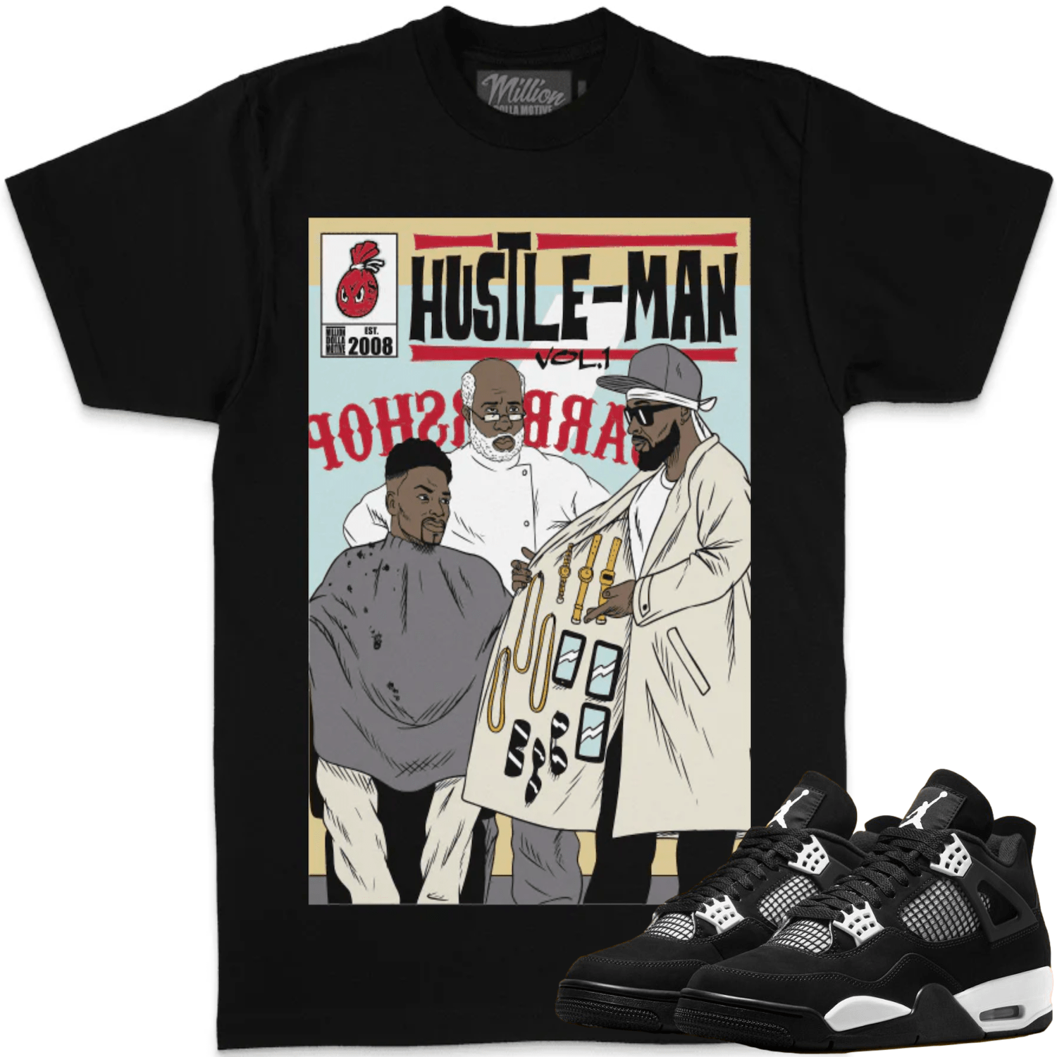 White Thunder 4s Shirts - Jordan Retro 4 Sneaker Tees - Hustle Man