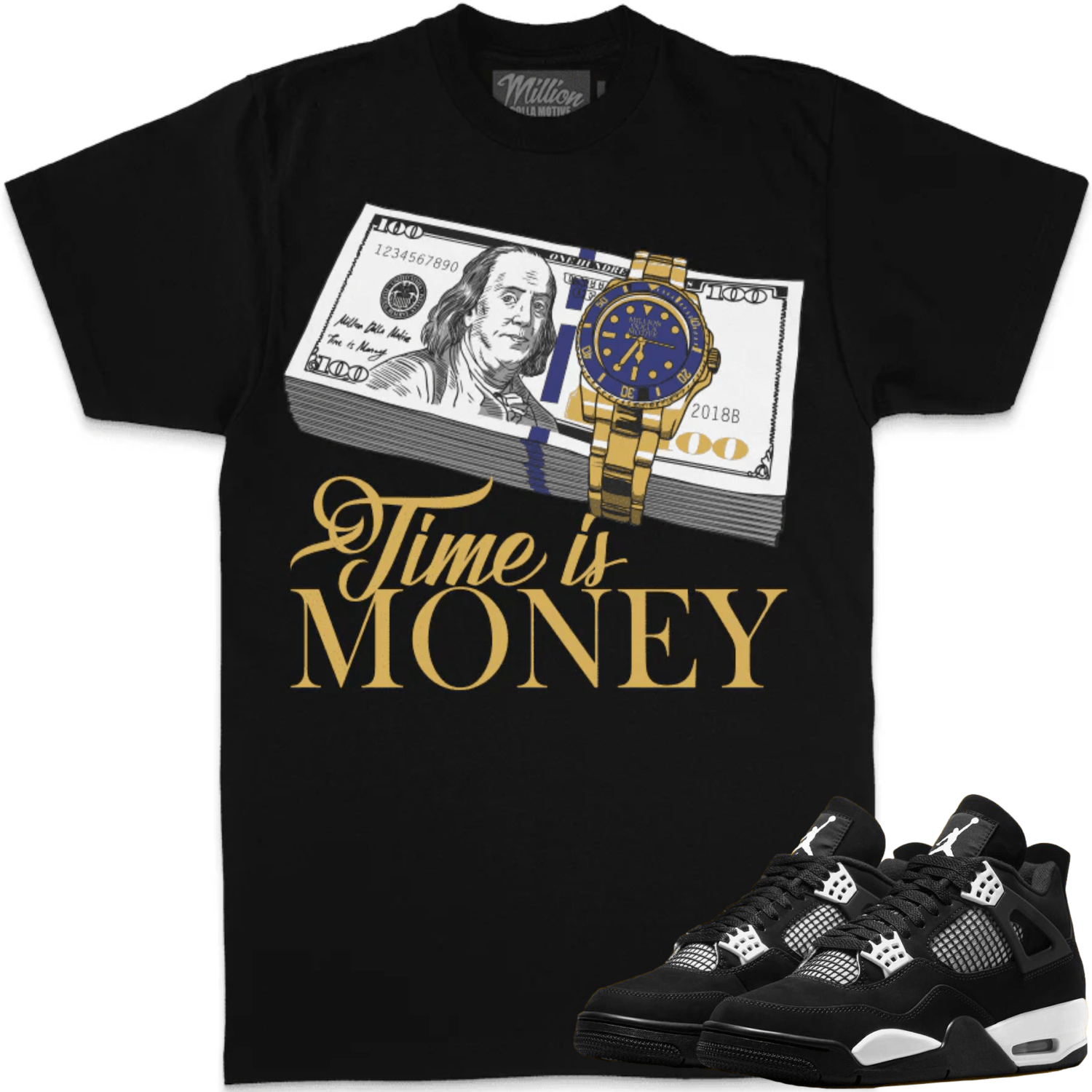 White Thunder 4s Shirts - Jordan Retro 4 Sneaker Tees - Time is Money