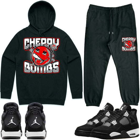 White Thunder 4s Sneaker Outfits - Hoodie and Jogger Set - Cherry Bomb