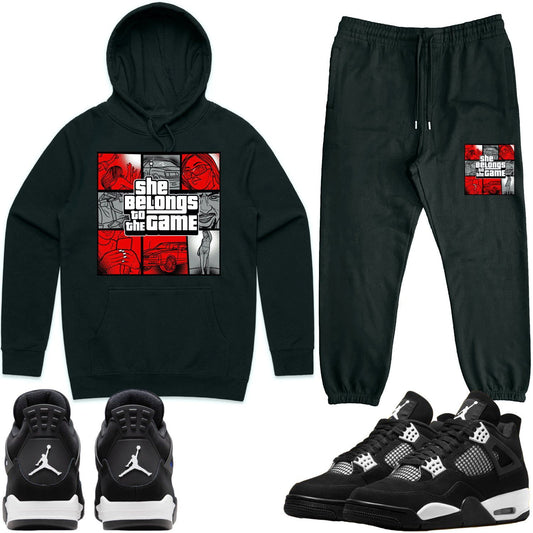 White Thunder 4s Sneaker Outfits - Hoodie and Jogger Set - Game