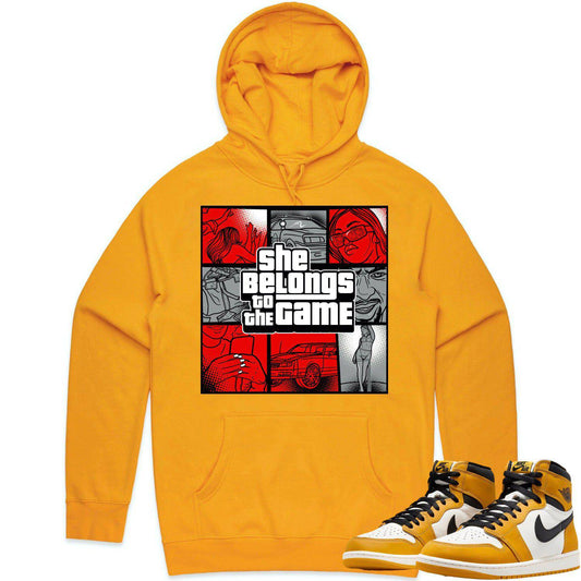 Yellow Ochre 1s Hoodie - Jordan 1 Yellow Ochre Hoodie - Red Game