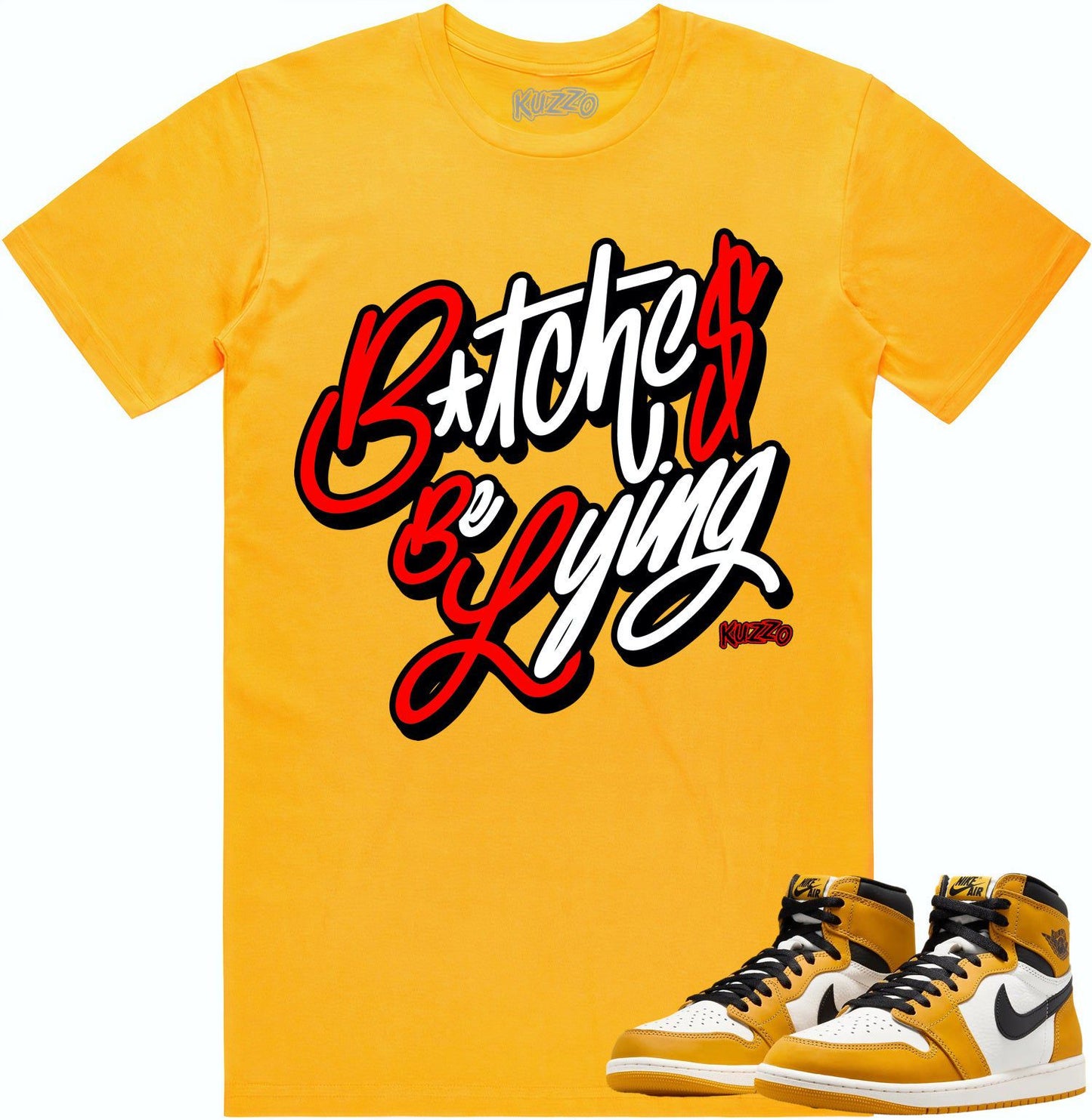Yellow Ochre 1s Shirt - Jordan 1 Ochre Sneaker Tees - Red BBL