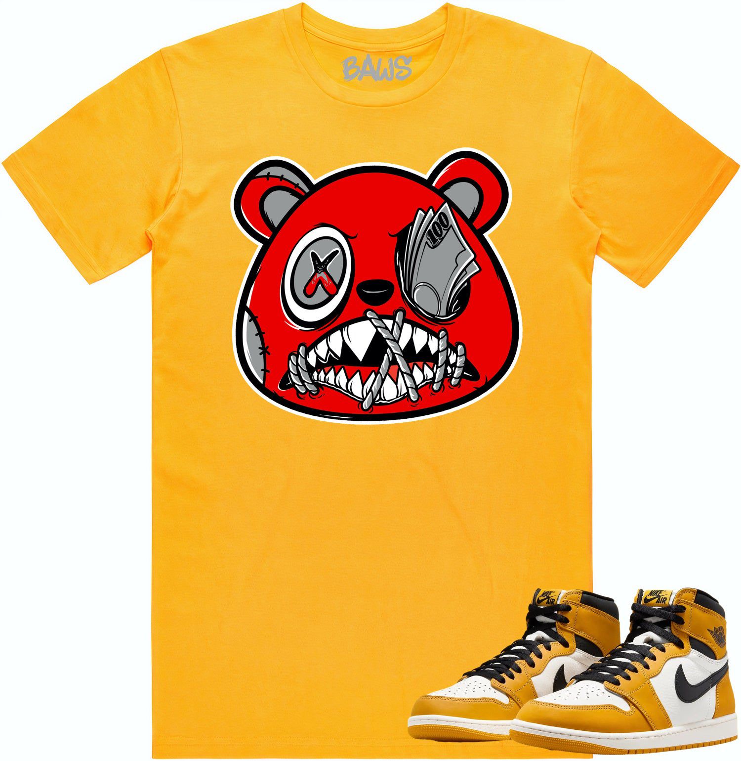 Yellow Ochre 1s Shirt - Jordan Retro 1 Sneaker Tees - Money Talks Baws