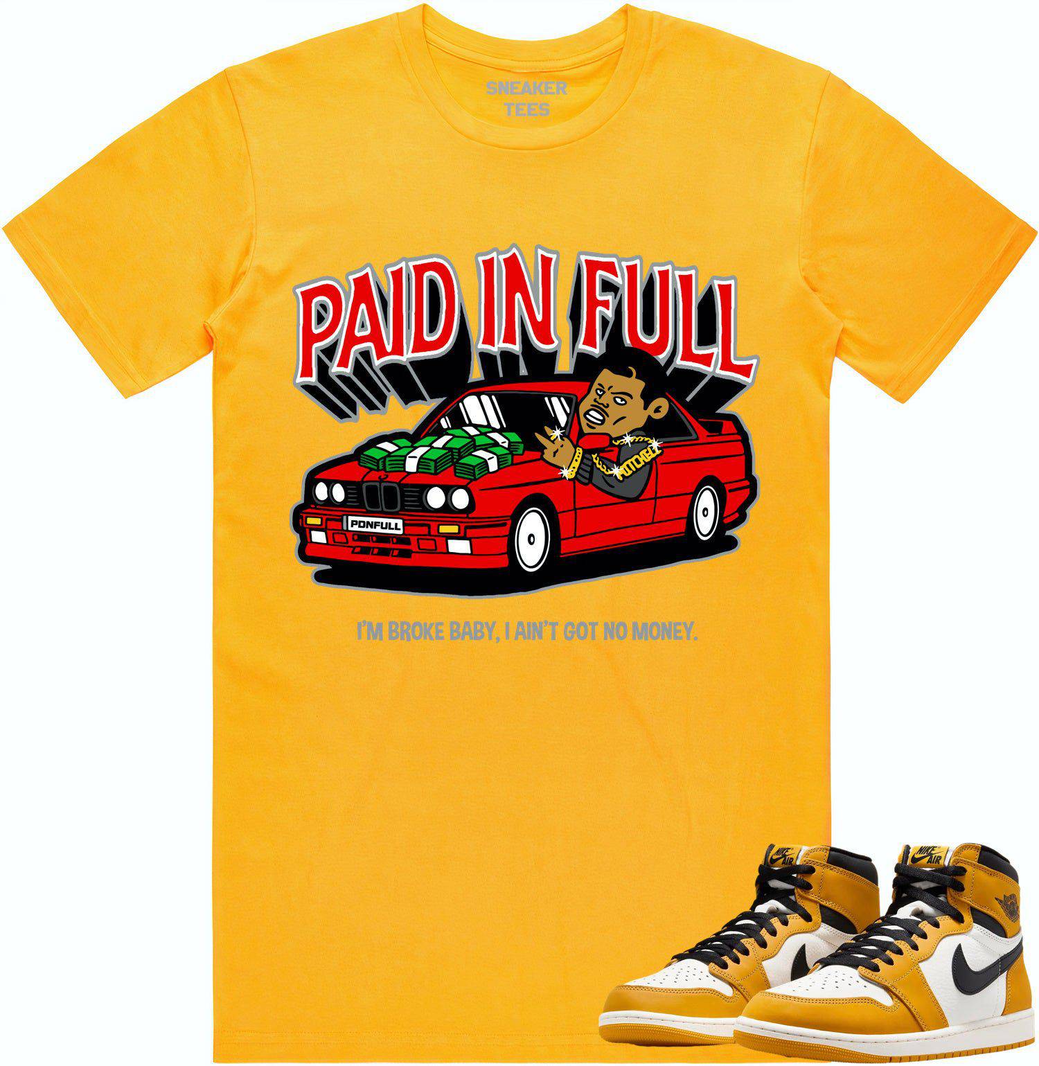 Yellow Ochre 1s Shirt - Jordan Retro 1 Sneaker Tees - Red Paid