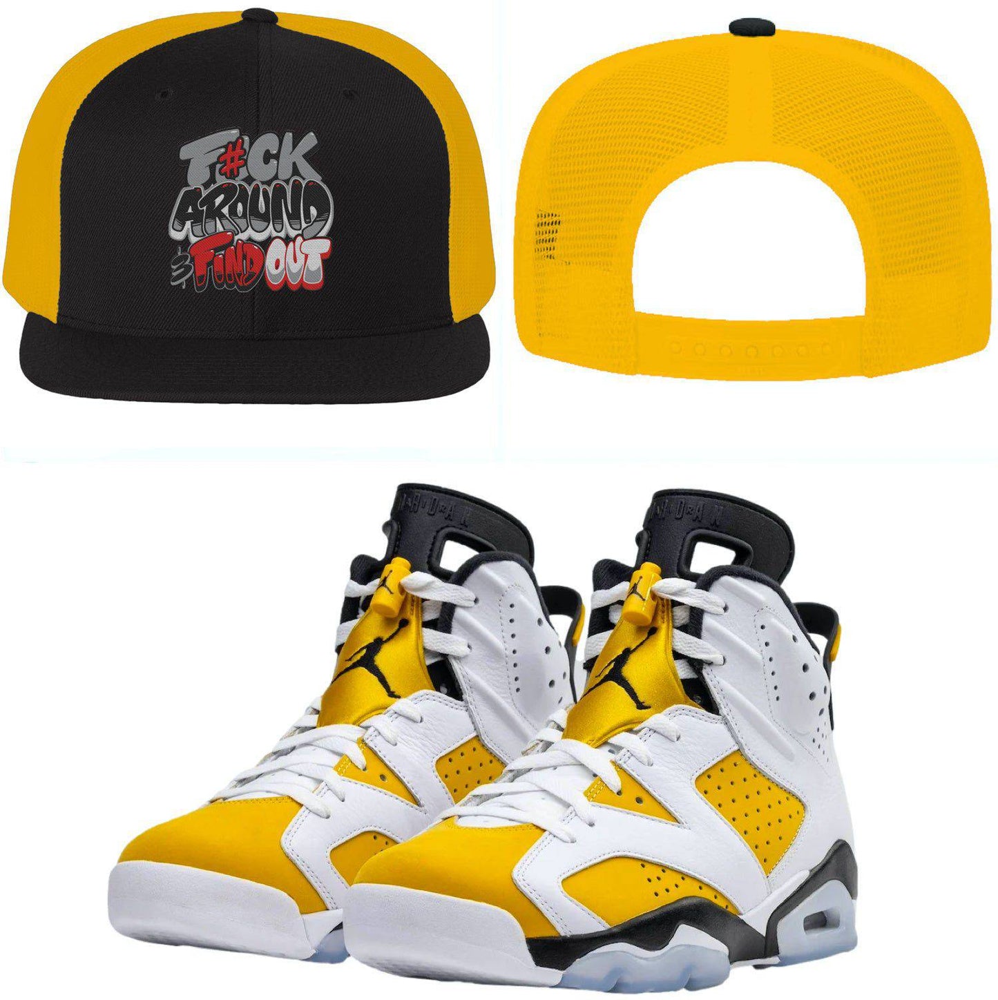 Yellow Ochre 6s Trucker Hat - Jordan 6 Ochre 6s Hats - Red F#ck